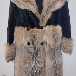 Luxurious Calfskin And Fox Fur Black and Tan Womens Trenchcoat